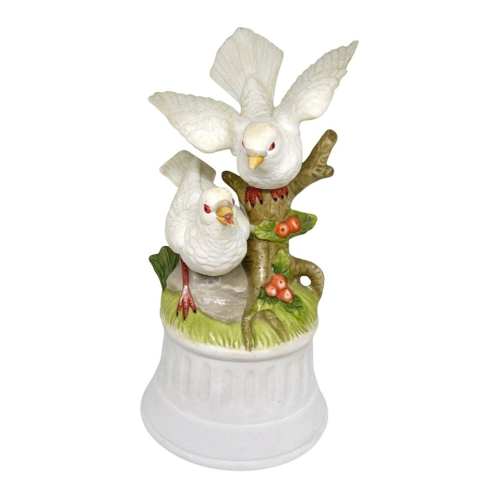 Porcelain Music Box with White Doves on Branch Hand-Painted "Lara's Theme" Vtg